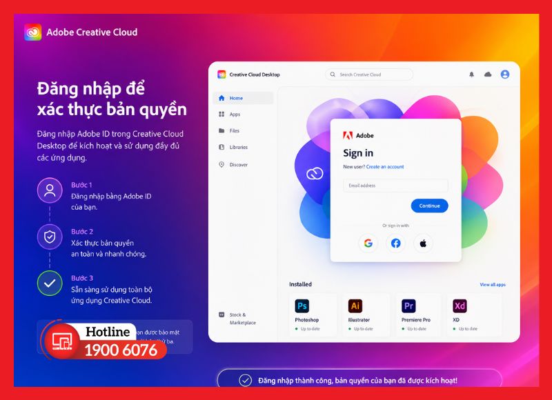Đăng nhập hoặc tạo Adobe ID để xác thực bản quyền trong Creative Cloud Desktop