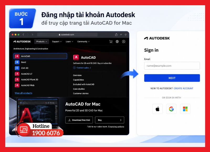 Đăng nhập tài khoản Autodesk để truy cập trang tải AutoCAD for Mac