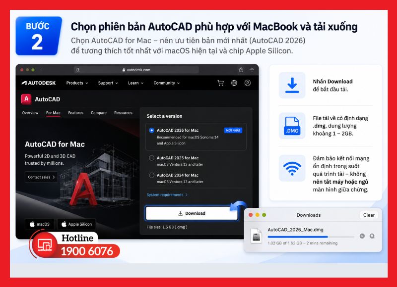 Chọn AutoCAD 2026 for Mac và tải file .dmg về máy
