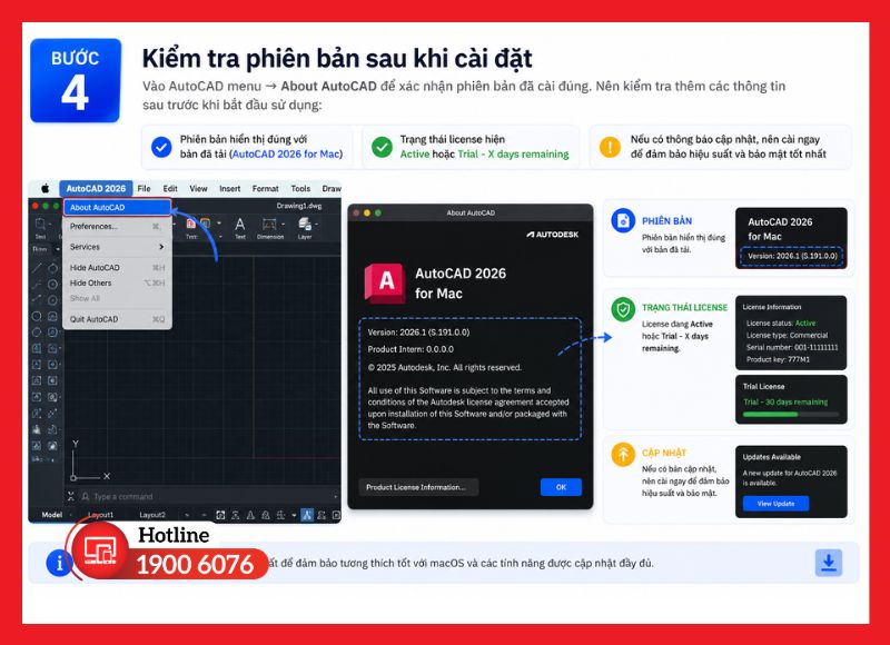 Kiểm tra phiên bản và trạng thái bản quyền AutoCAD sau khi cài đặt