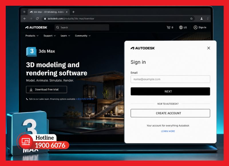 Đăng nhập tài khoản Autodesk trên trang tải 3Ds Max chính thức