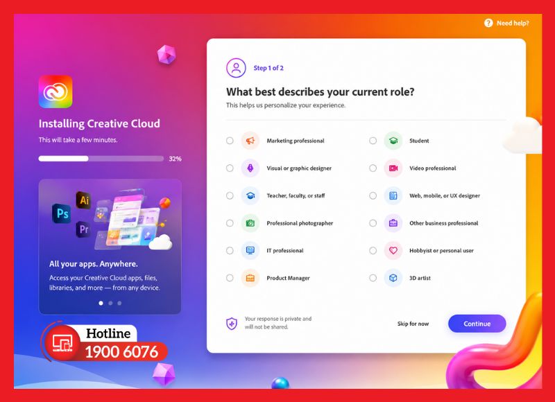 Quá trình cài đặt Adobe Creative Cloud diễn ra tự động