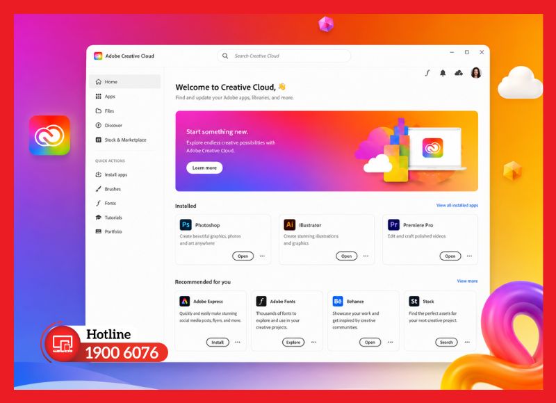 Giao diện chính Adobe Creative Cloud sau khi cài đặt hoàn tất