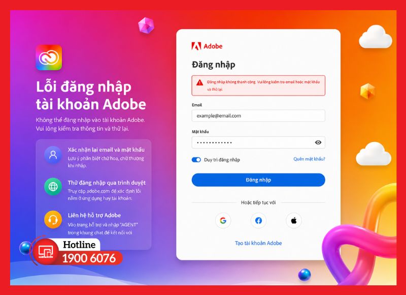Màn hình lỗi đăng nhập tài khoản Adobe khi cài Creative Cloud