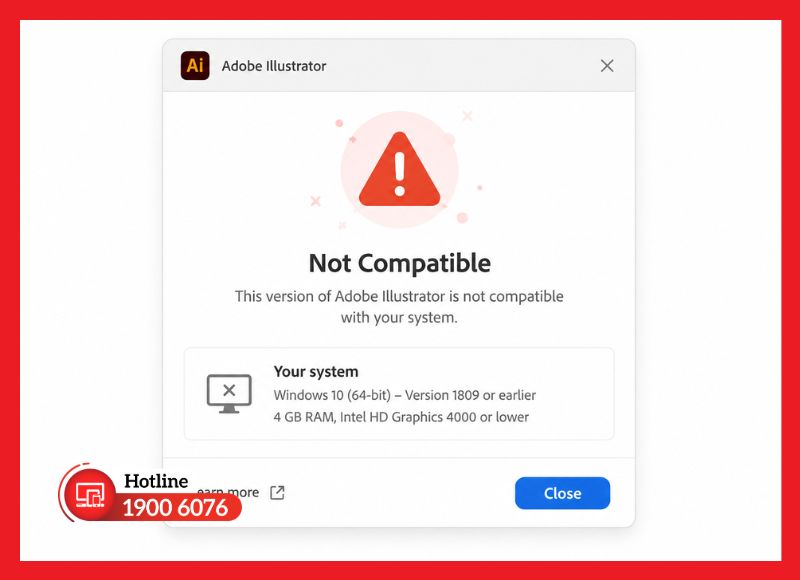 Thông báo "Not Compatible" khi cài đặt Illustrator
