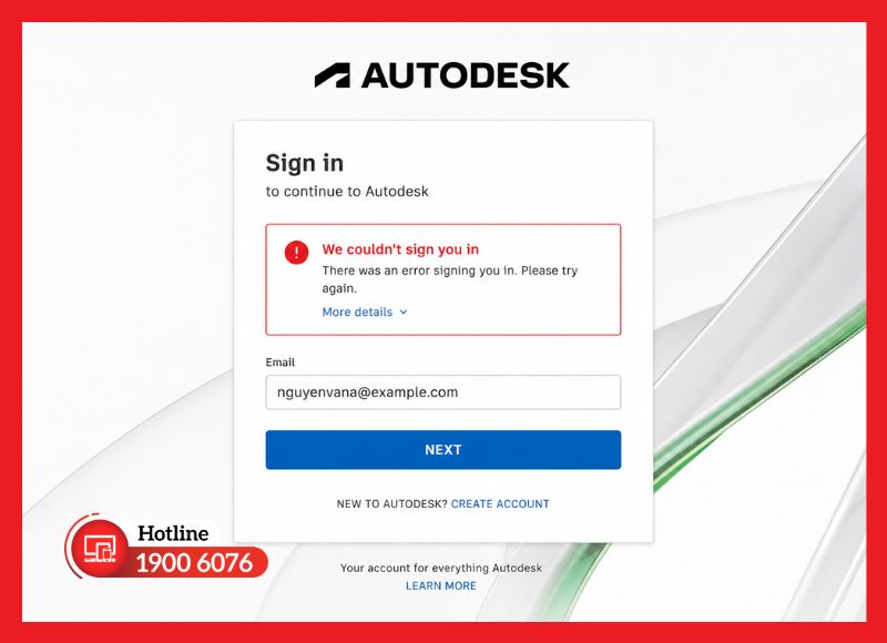 Màn hình lỗi đăng nhập tài khoản Autodesk và hướng xử lý