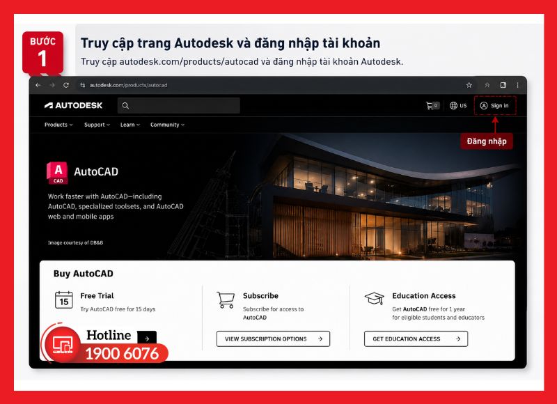 Trang chủ Autodesk với các tùy chọn tải AutoCAD