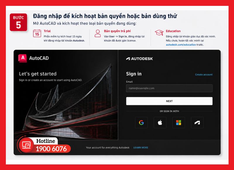 Màn hình đăng nhập kích hoạt bản quyền AutoCAD sau khi cài đặt