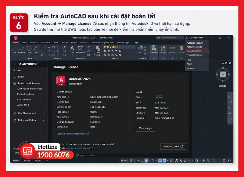 Giao diện Manage License trong AutoCAD để kiểm tra thông tin bản quyền