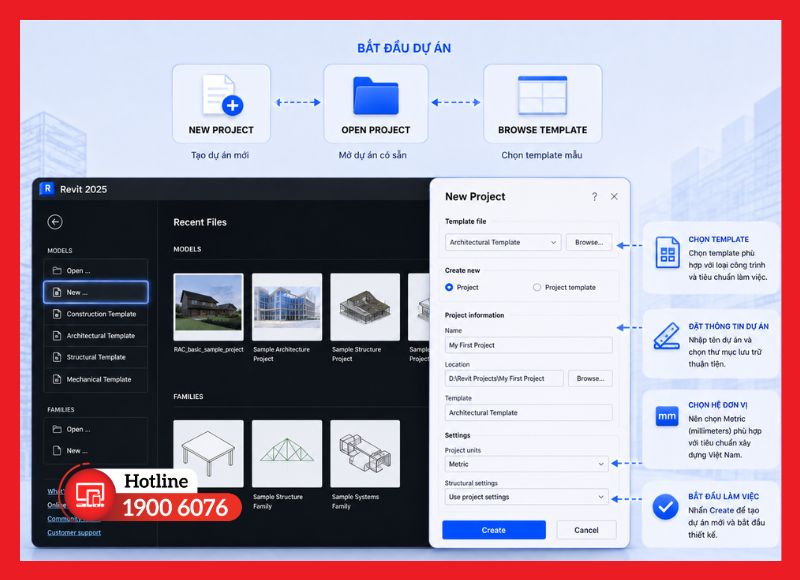 Màn hình thiết lập dự án đầu tiên trên Revit