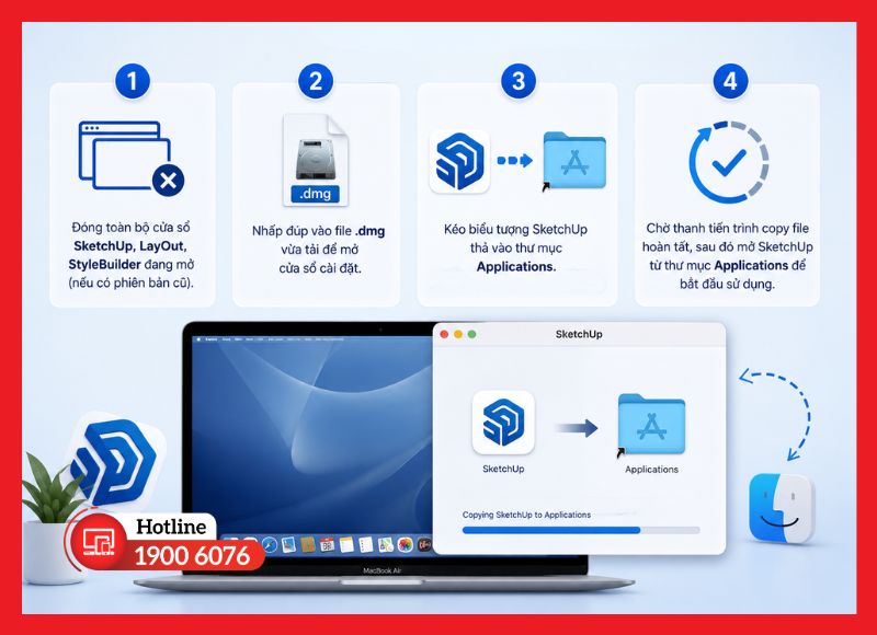 Các bước cài đặt SketchUp trên MacBook sau khi tải file .dmg