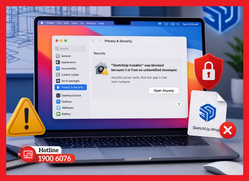 Cách xử lý khi macOS chặn cài đặt SketchUp vì chưa xác thực nguồn
