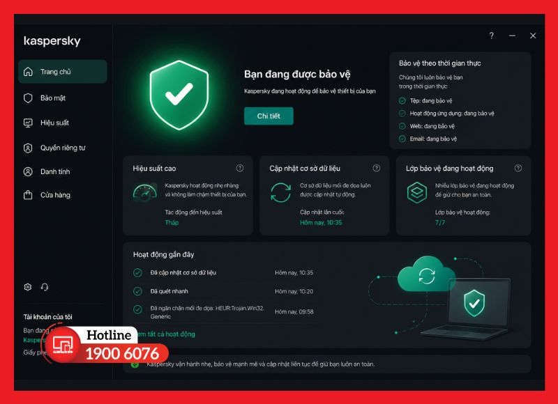 Kaspersky vận hành nhẹ, cập nhật bảo vệ theo thời gian thực
