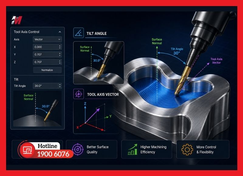 Thiết lập góc nghiêng và vector trục dao trong Mastercam Multiaxis