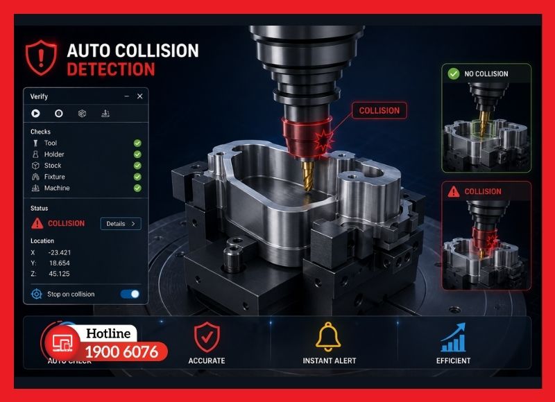 Cảnh báo va chạm tự động khi lập trình đường chạy dao