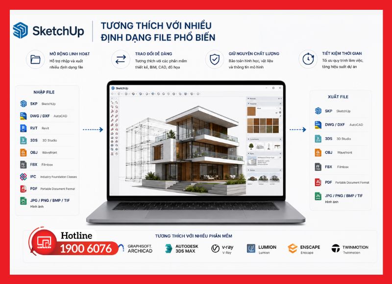 SketchUp tương thích với nhiều định dạng file phổ biến