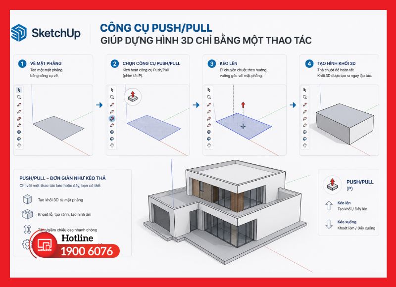 Công cụ Push/Pull giúp dựng hình 3D chỉ bằng một thao tác