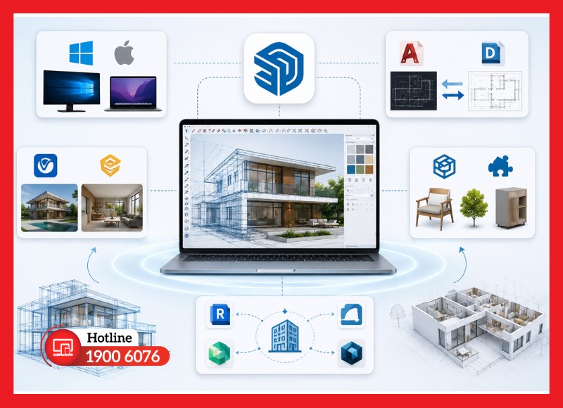 SketchUp Pro dễ dàng kết nối với nhiều nền tảng thiết kế và render chuyên nghiệp