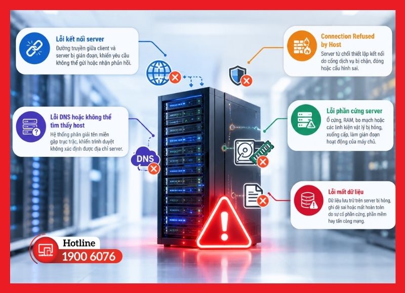 Các sự cố kết nối, phần cứng và dữ liệu thường gặp trên server