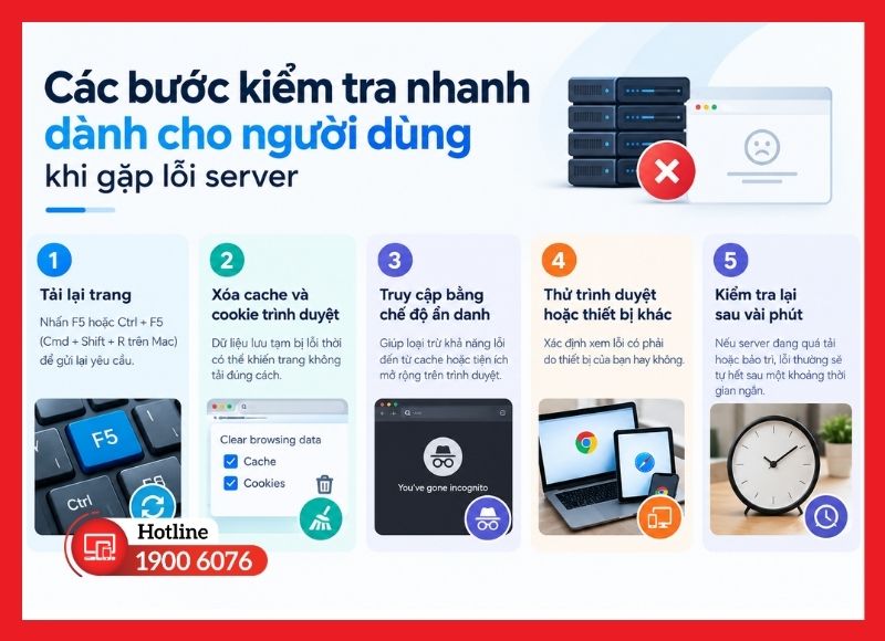 Các bước kiểm tra nhanh dành cho người dùng khi gặp lỗi server