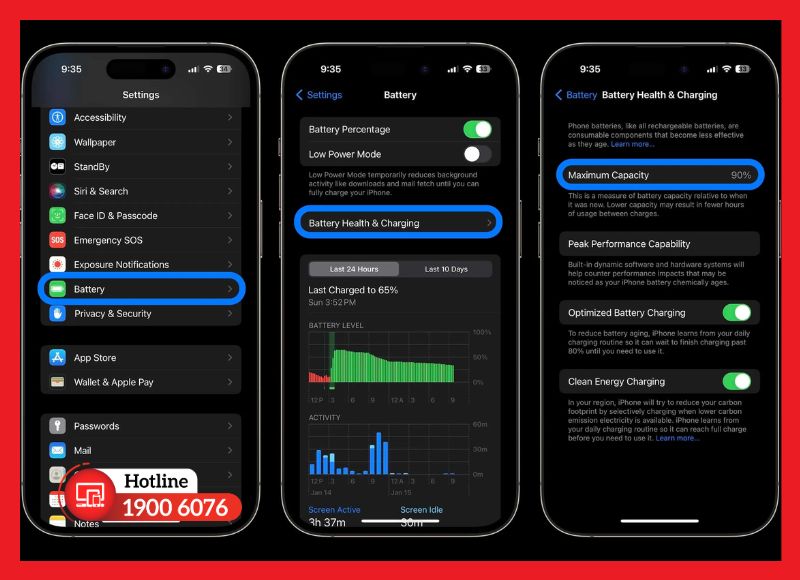 Cách kiểm tra pin iPhone bằng Battery Health trong phần Cài đặt