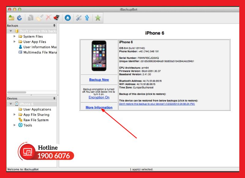 Xem dung lượng pin thực tế iPhone bằng iBackupBot