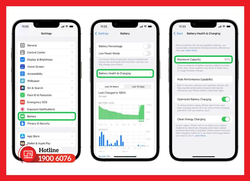 Kiểm tra dung lượng pin trong mục Tình trạng pin trên iPhone