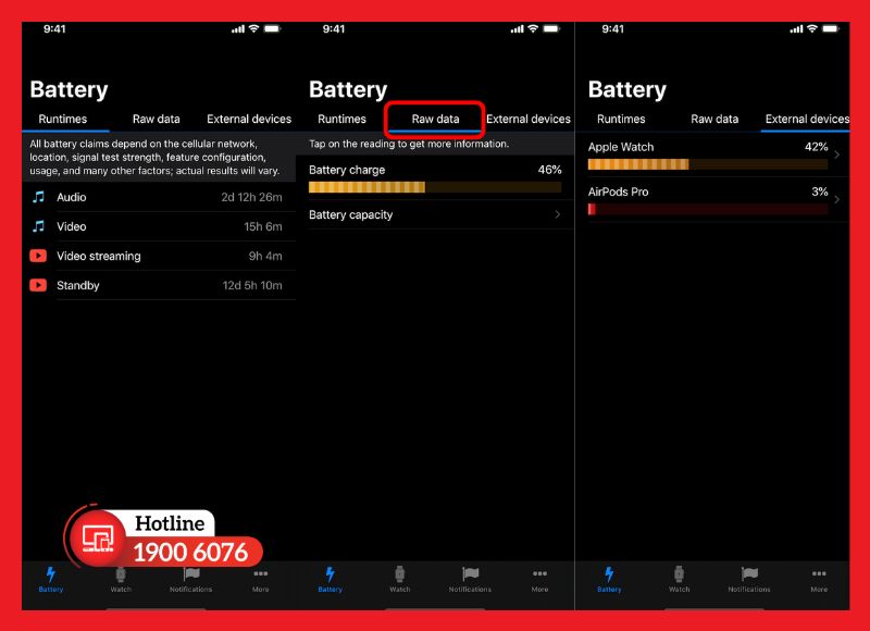 Kiểm tra pin bằng ứng dụng Battery Life (mục Raw Data)
