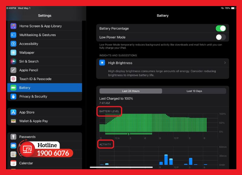 Xem mức pin và ứng dụng tiêu hao pin trực tiếp trong Cài đặt iPad