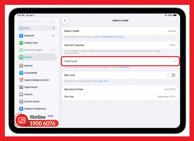 Xem số chu kỳ sạc và tình trạng pin trực tiếp trên iPad