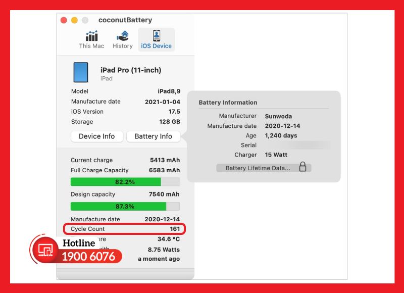 Xem thông tin pin iPad trên phần mềm CoconutBattery