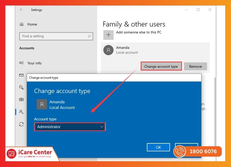 User mới quyền Administrator Windows