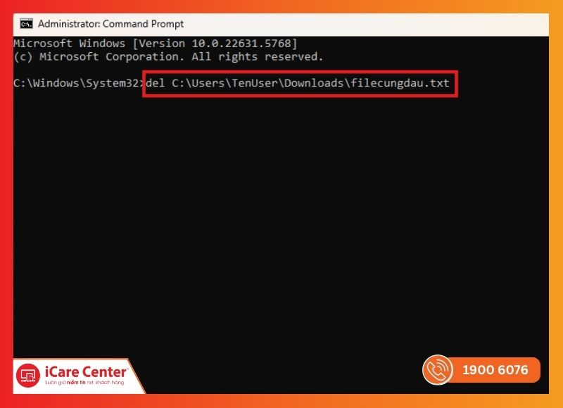 CMD Windows admin xóa file cứng đầu