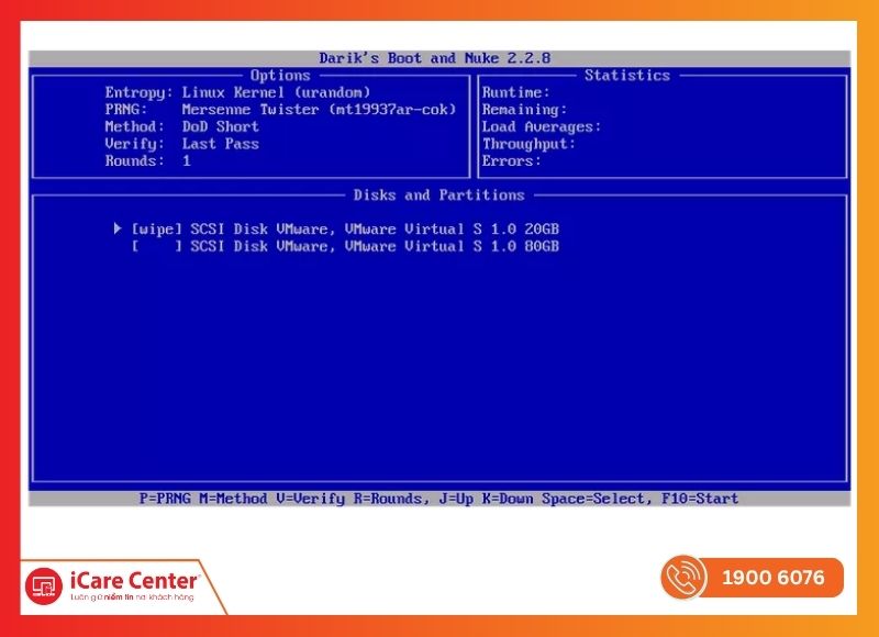 Chọn ổ đĩa và phương thức xóa dữ liệu