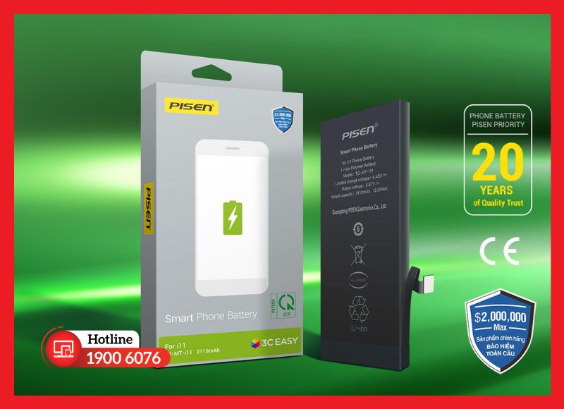 Pin Pisen tiêu chuẩn dung lượng tương đương pin zin