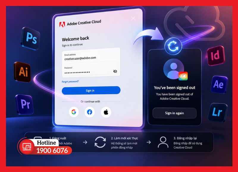 Đăng xuất và đăng nhập lại Adobe Creative Cloud để làm mới xác thực