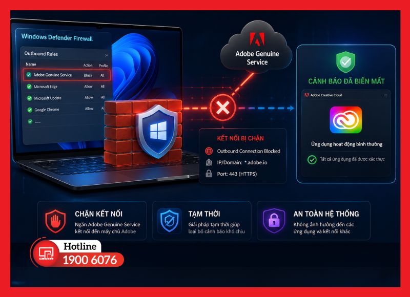 Chặn kết nối Adobe Genuine Service qua Windows Firewall để tạm thời hết cảnh báo