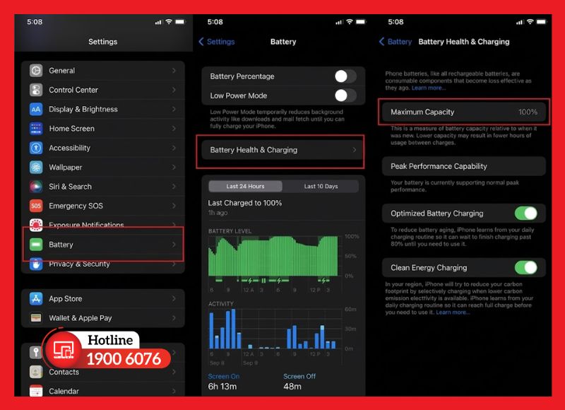 Kiểm tra tình trạng pin iPhone sau khi thay trong cài đặt