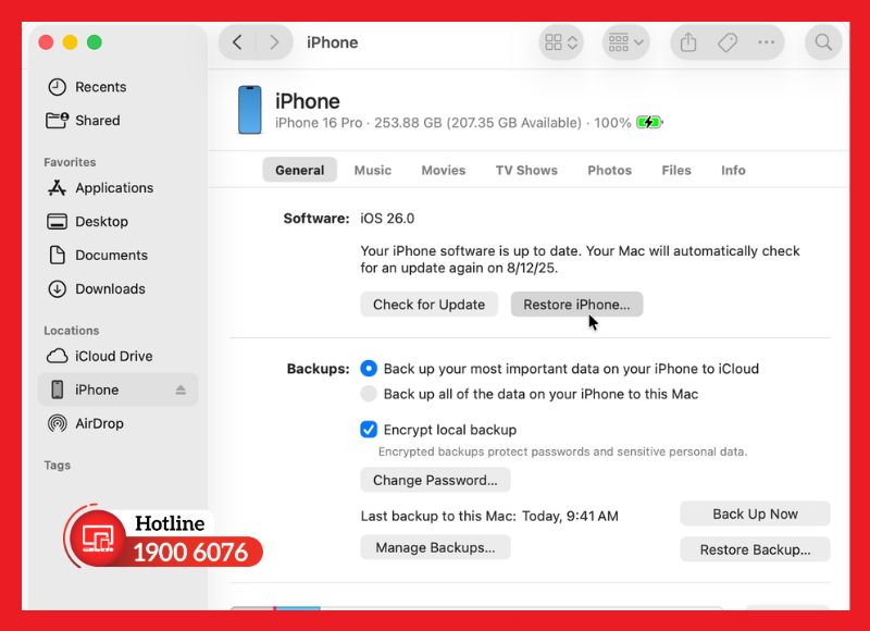 Hướng dẫn restore iPhone bằng iTunes hoặc Finder