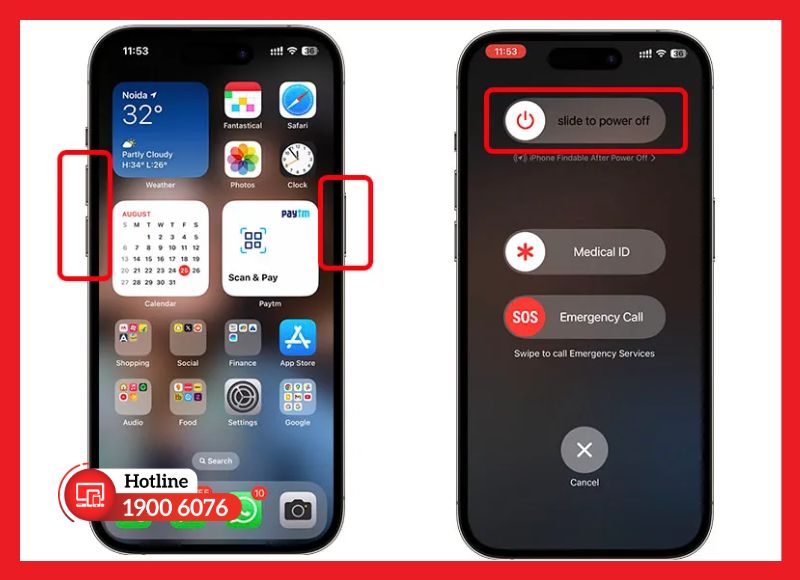 Khởi động lại iPhone để xử lý lỗi hiển thị