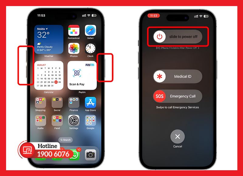 Khởi động lại iPhone để xử lý lỗi sọc màn hình tạm thời