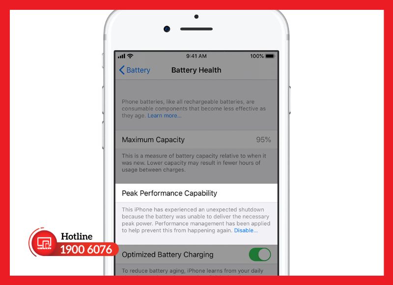 Cảnh báo giới hạn hiệu năng trong cài đặt pin iPhone