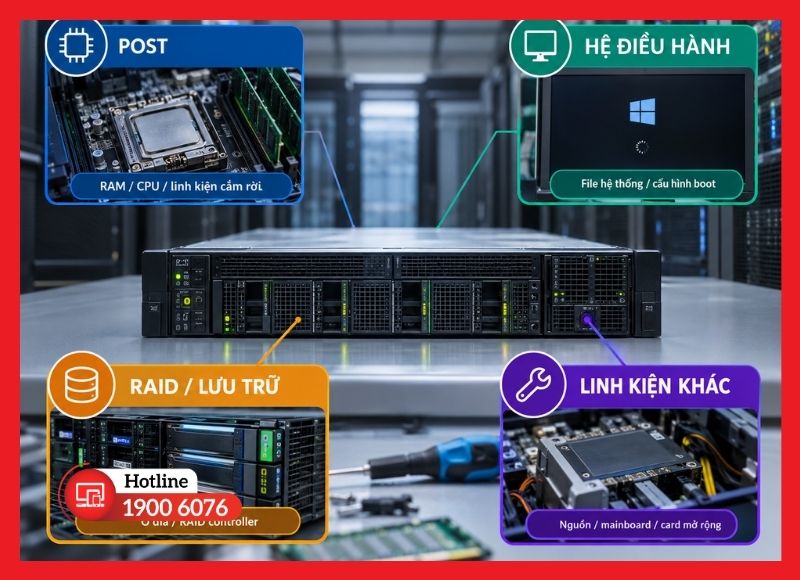 Các nhóm lỗi cần kiểm tra khi server có điện nhưng không khởi động được