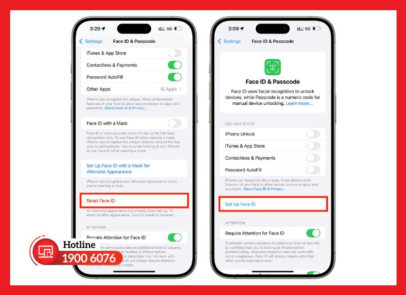 Thiết lập lại Face ID để kiểm tra hoạt động