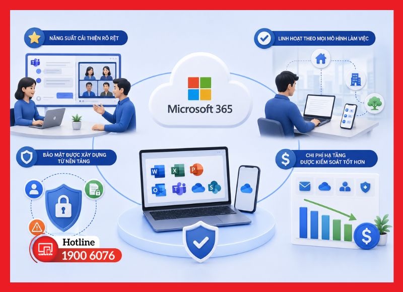 Lợi ích nổi bật khi triển khai Microsoft 365 cho doanh nghiệp