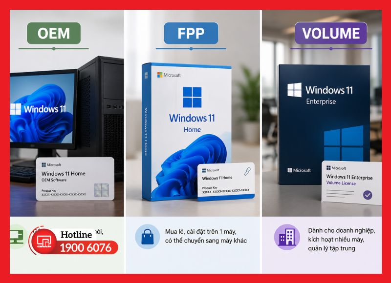 Các loại bản quyền Windows phổ biến: OEM, FPP, Volume